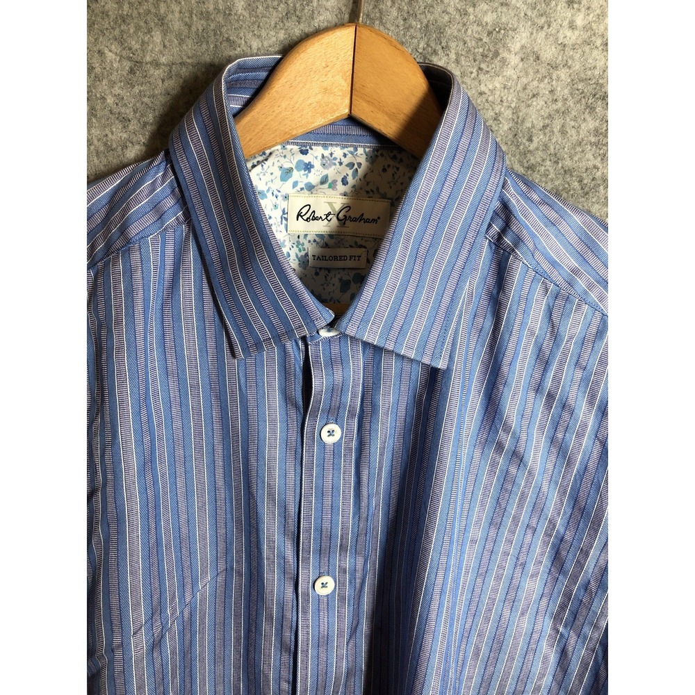 Robert Graham Shirt Men Medium Blue Stripe Long Sleeve Art Career Casual Classic